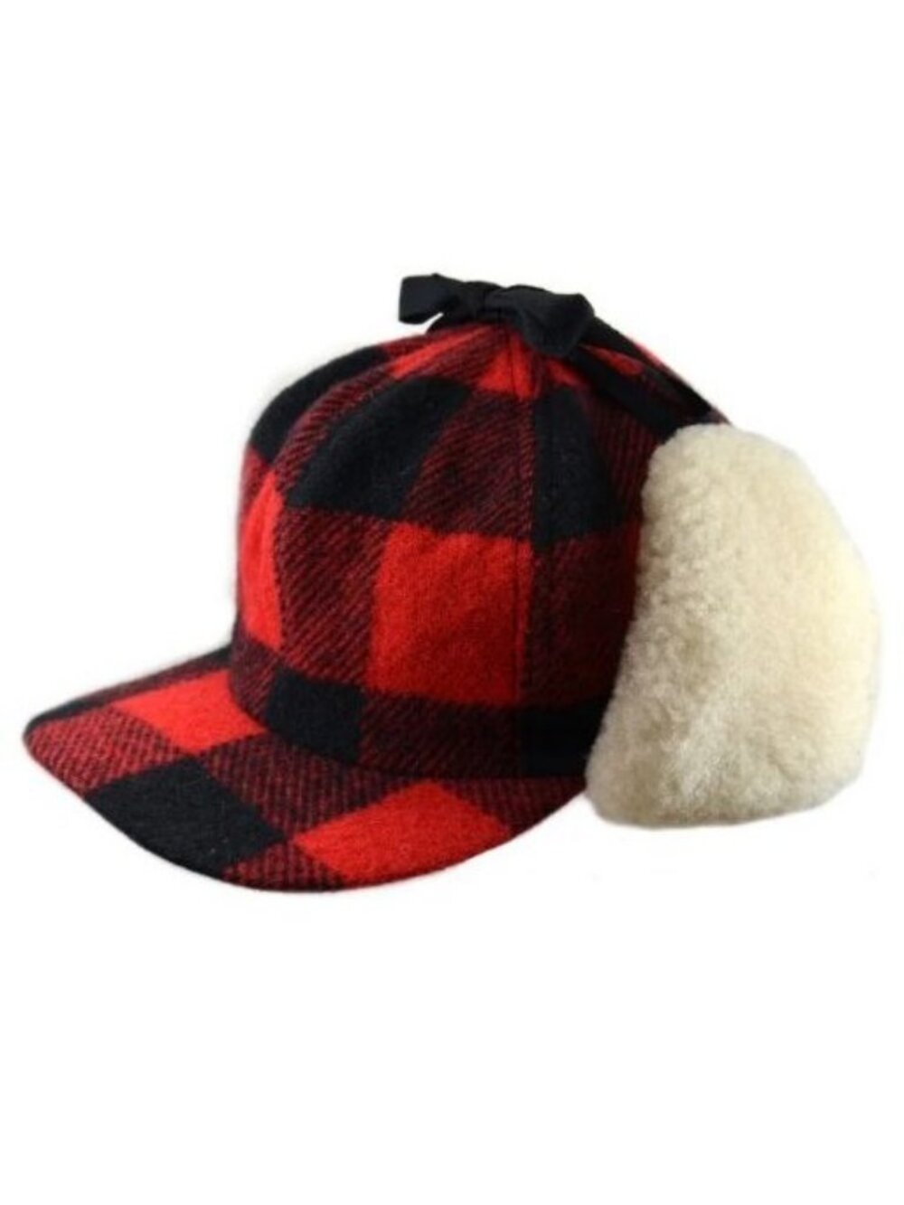 CROWNCAP Yukon Wool Buffalo Check Fudd Cap L Shearling Flaps Trap Hunt Fish Hat